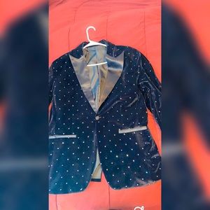 Crystal Beading Black Velvet Blazer